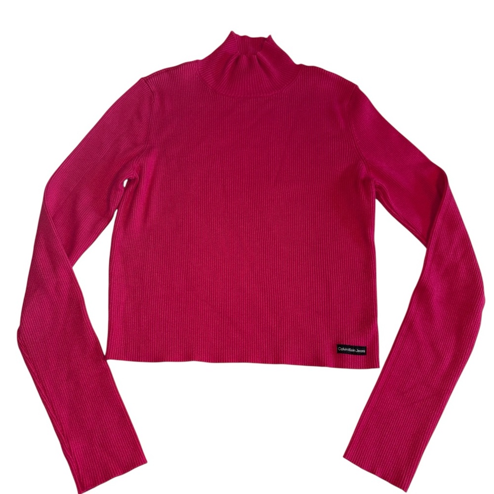 Calvin Klein Jeans Fuchsia Scandi Girl Rib Knit Long Sleeve Mock Neck Top